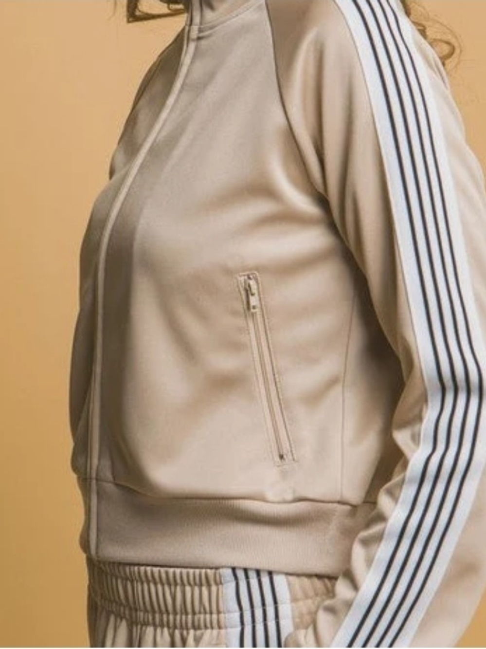 Love Tree Retro Tan Tracksuit Set Cropped Zip Jacket Wide Leg Pants M
